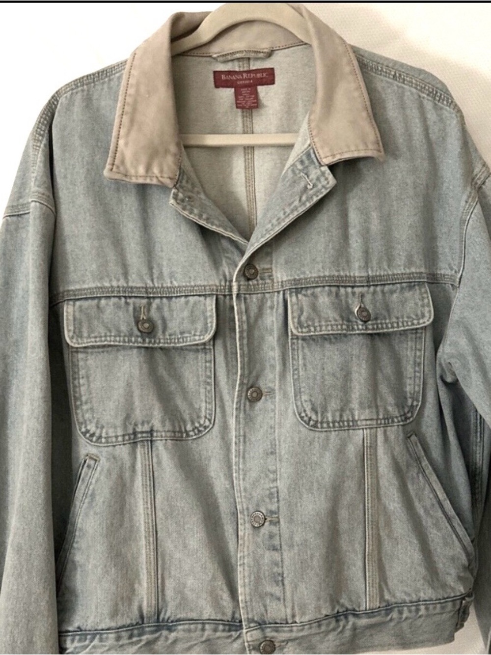 Banana Republic Men’s Size XL Denim Button Front Blue Jean Jacket Tan Collar